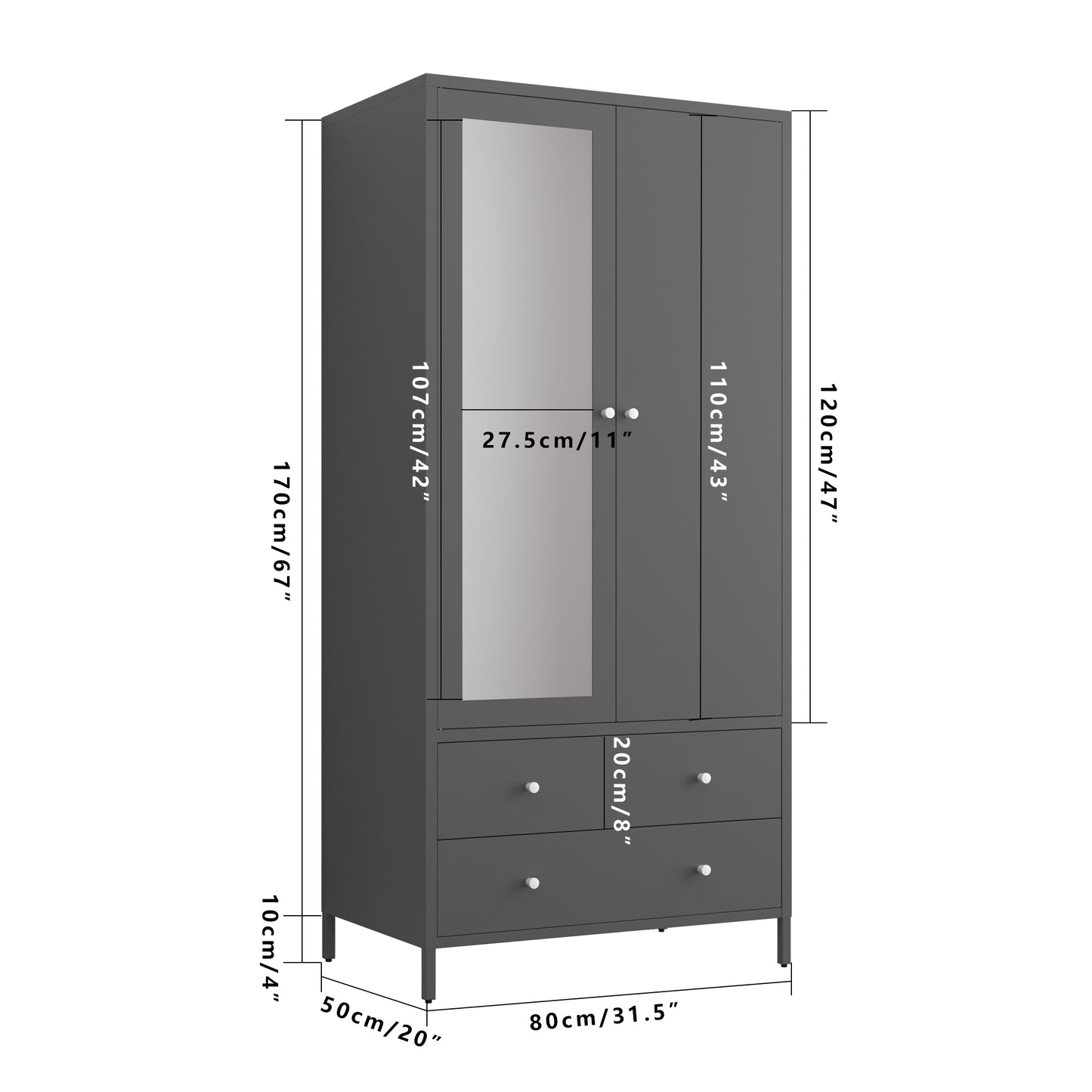 Kingsly Modern Metal Armoire Wardrobe