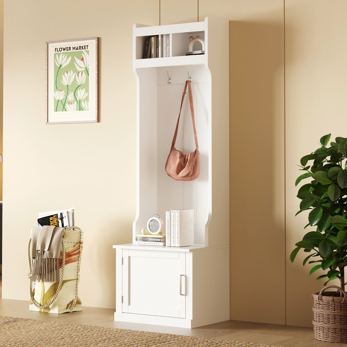 Justo Modern Minimalist Slim Hall Tree with Storage Bench