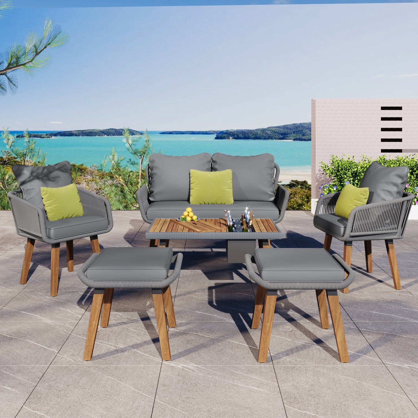 Calista Contemporary Outdoor Acacia Patio Set
