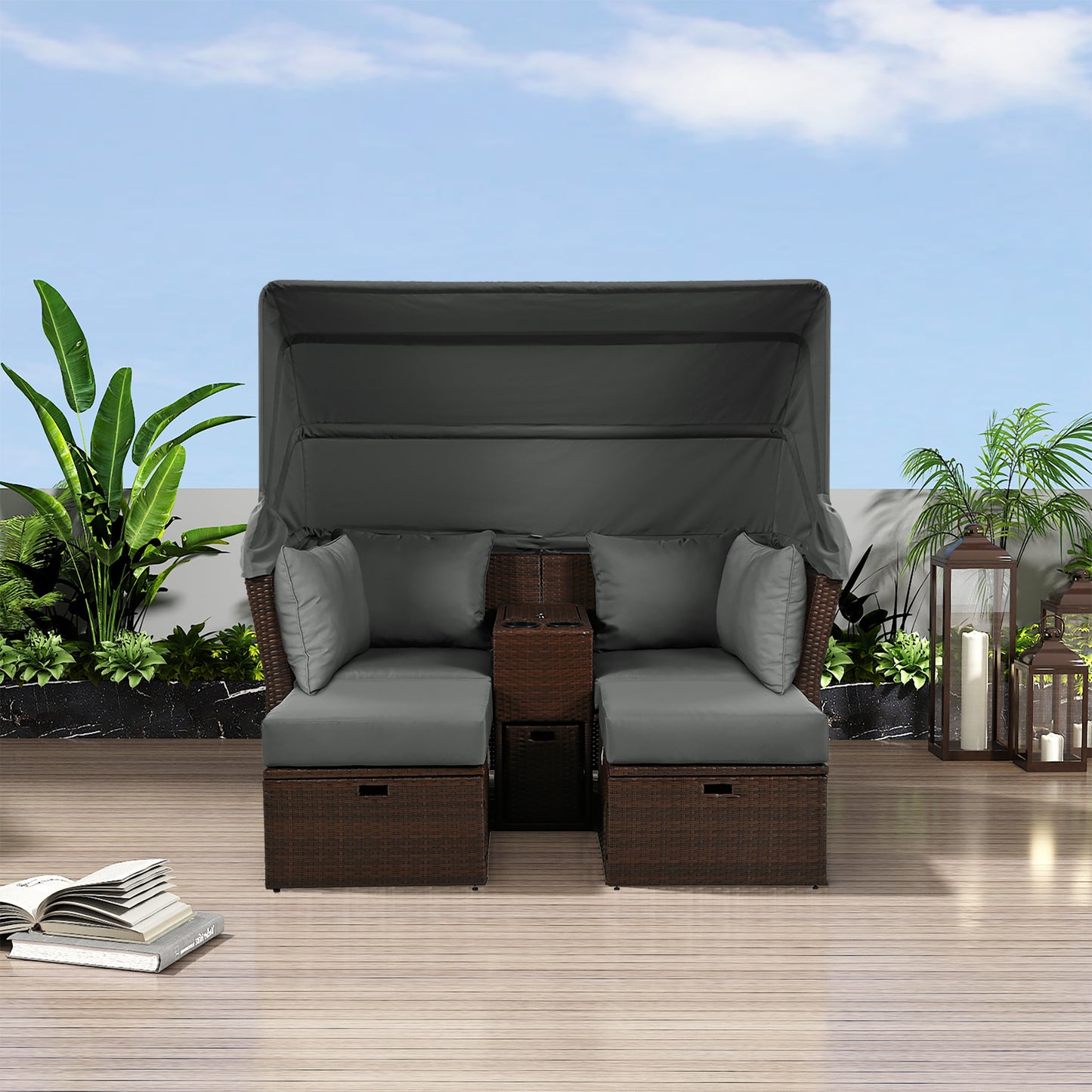 Amity Modern Loveseat Foldable Awning Daybed