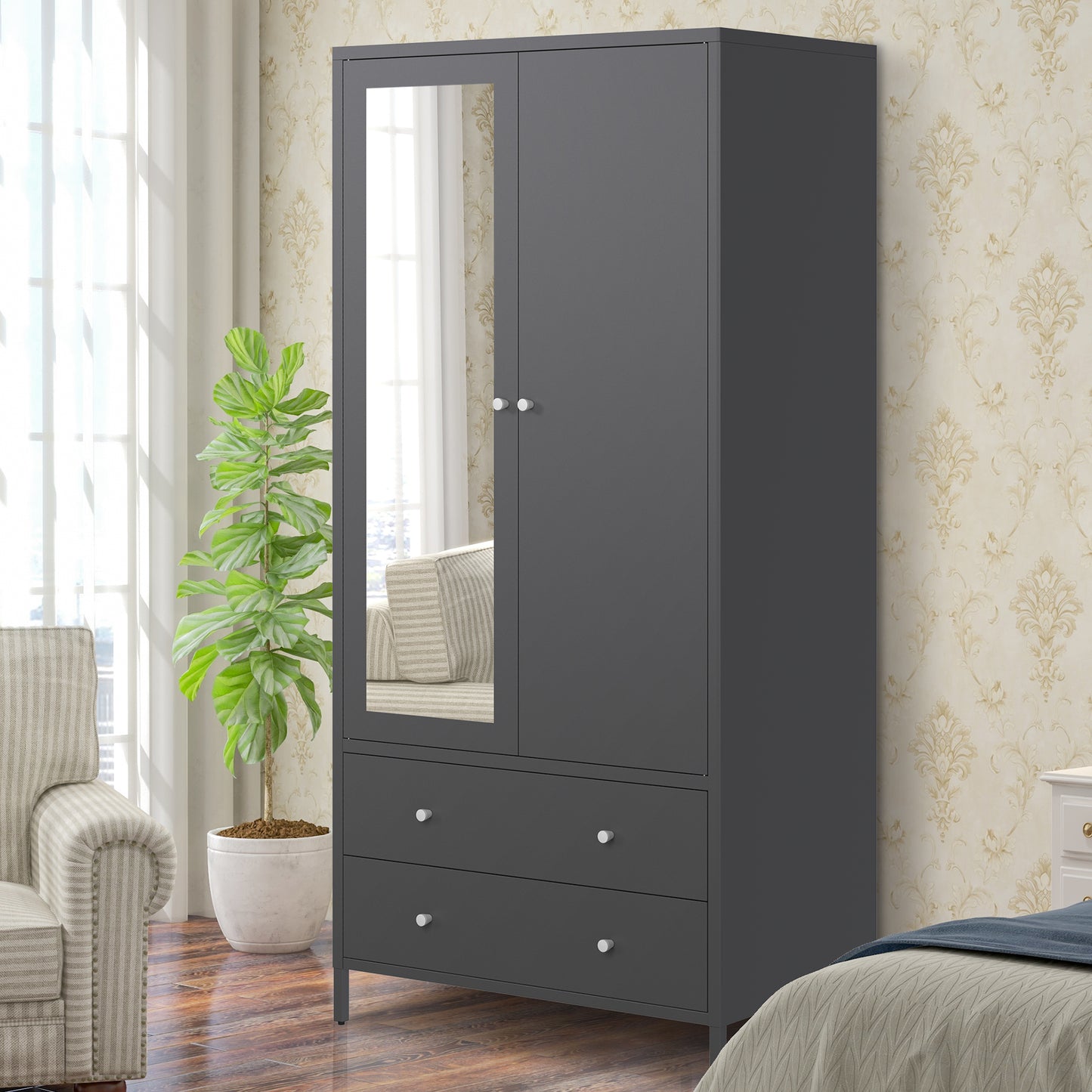 Kingsly Modern Metal Armoire Wardrobe