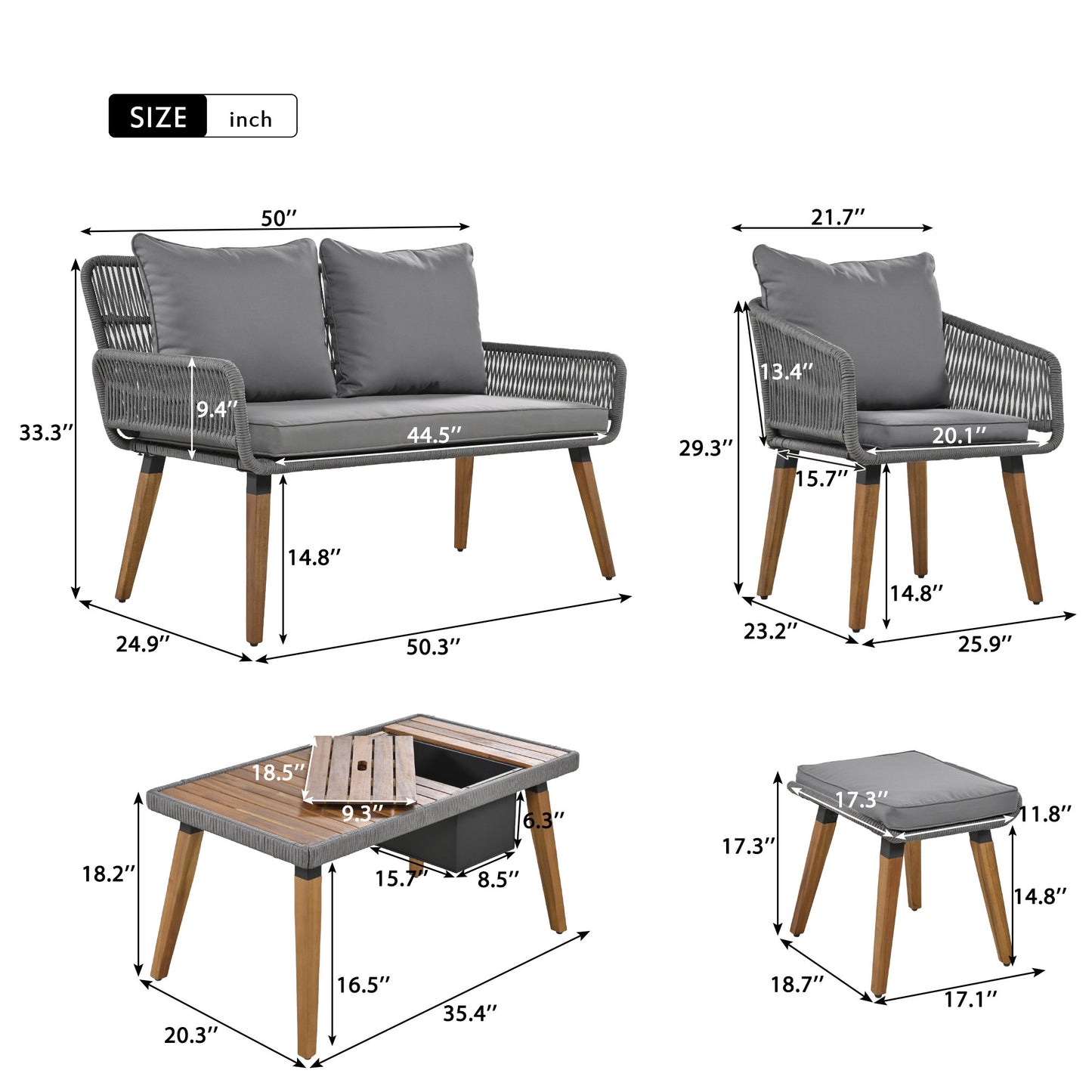 Calista Contemporary Outdoor Acacia Patio Set