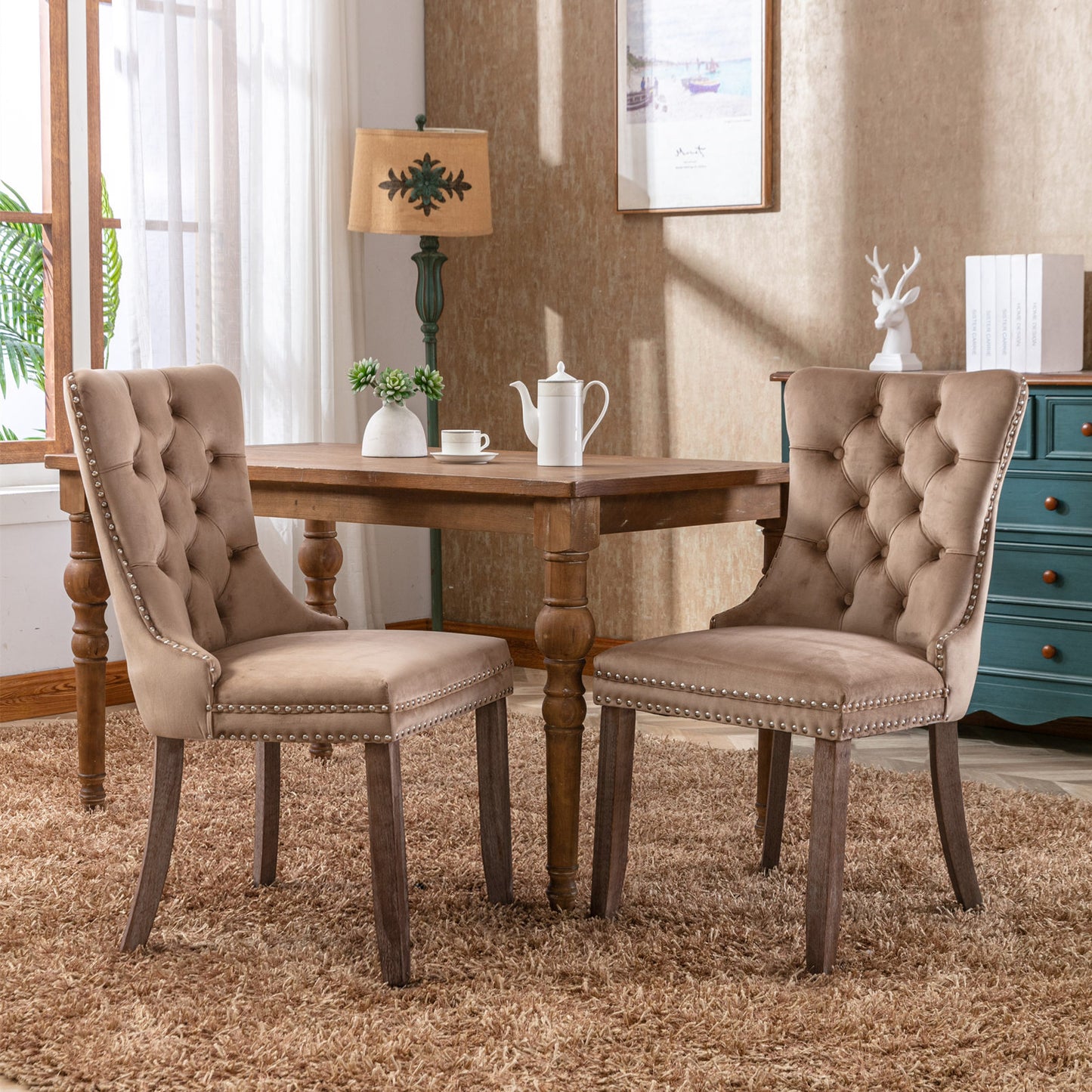 Marcel Contemporary Nikki Collection Velvet Tufted Dining Chair with Nailhead Trim, 2-Pcs Set