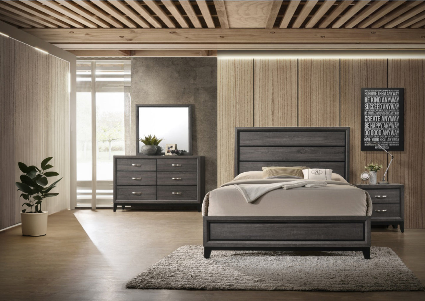 Justo Contemporary Queen 4 Pc Contemporary Wood Bedroom Set