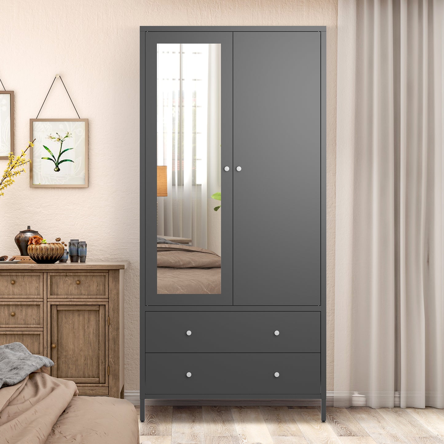 Kingsly Modern Metal Armoire Wardrobe