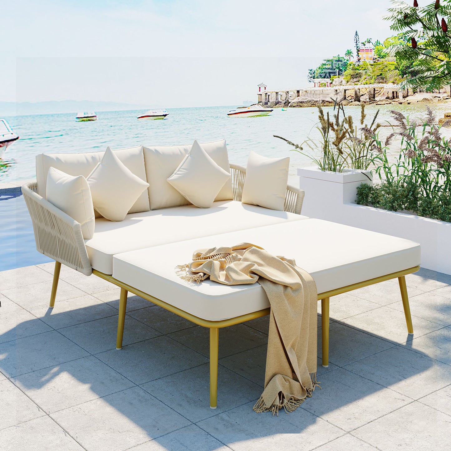 Ghivi Modern Nylon Rope Patio Daybed