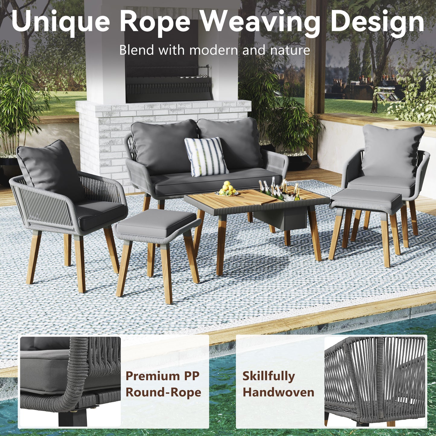 Calista Contemporary Outdoor Acacia Patio Set