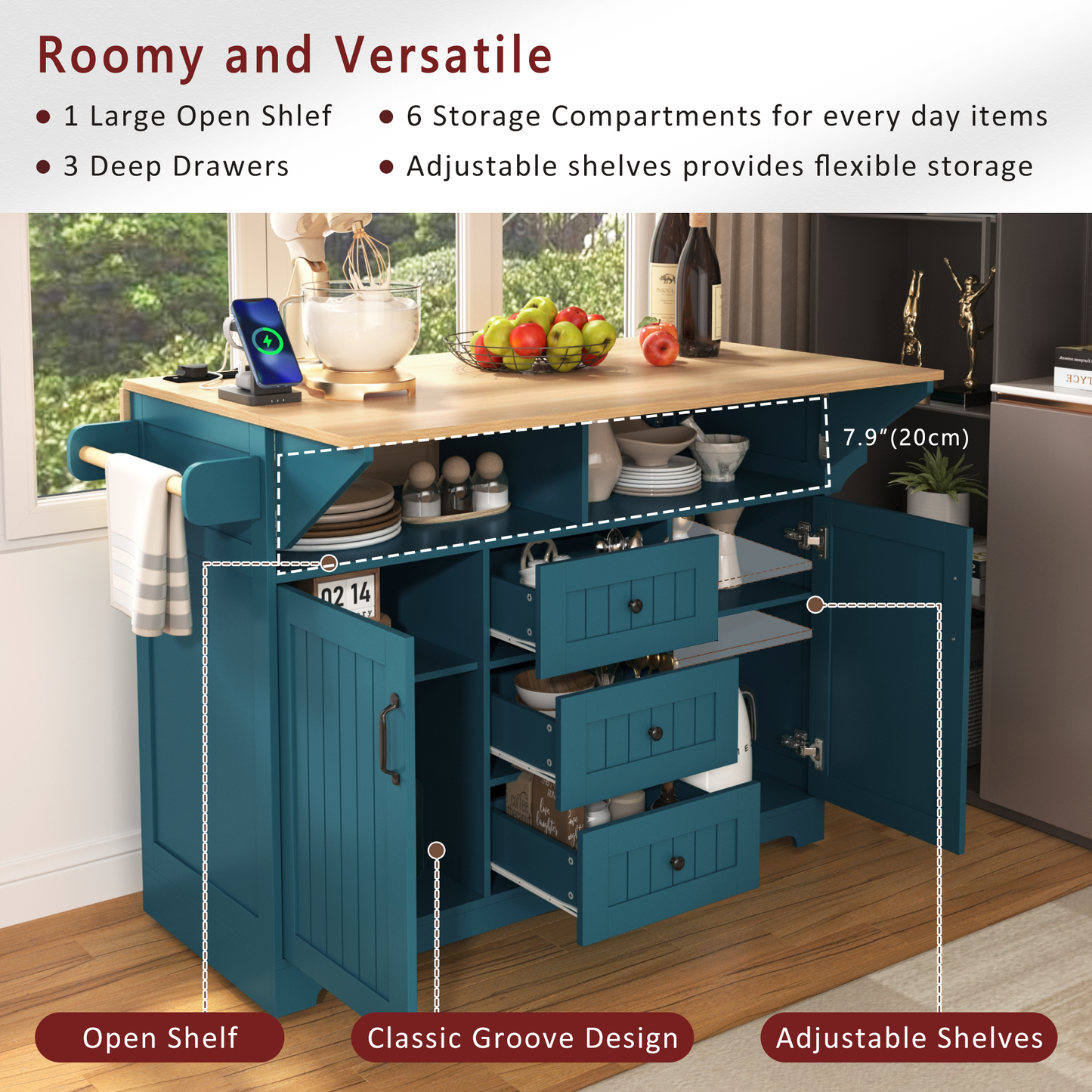 Cleo Modern Rolling Kitchen Cart