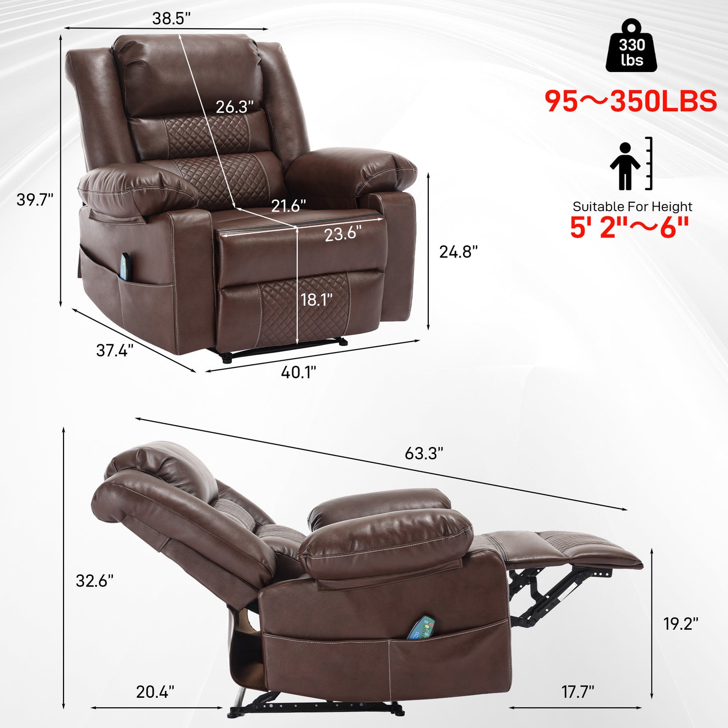 Lula Modern Breathable Leather Massage Recliner