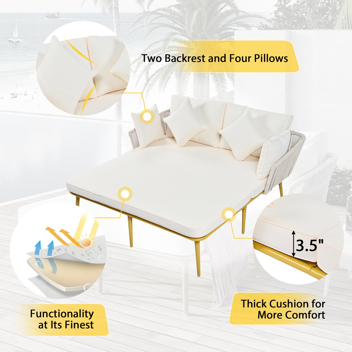 Ghivi Modern Nylon Rope Patio Daybed