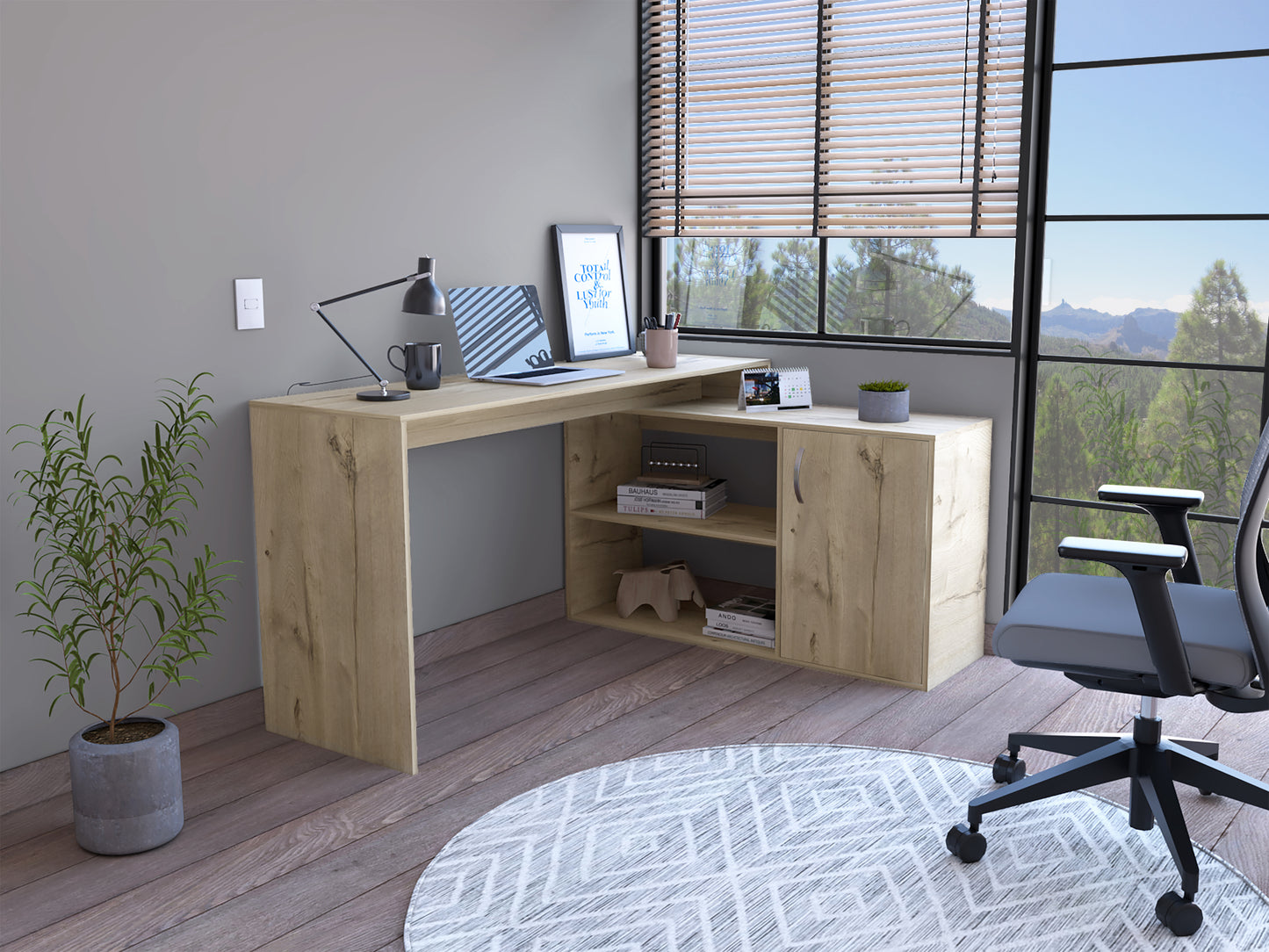 Jiron Craftsman Light Oak L-Shaped Desk