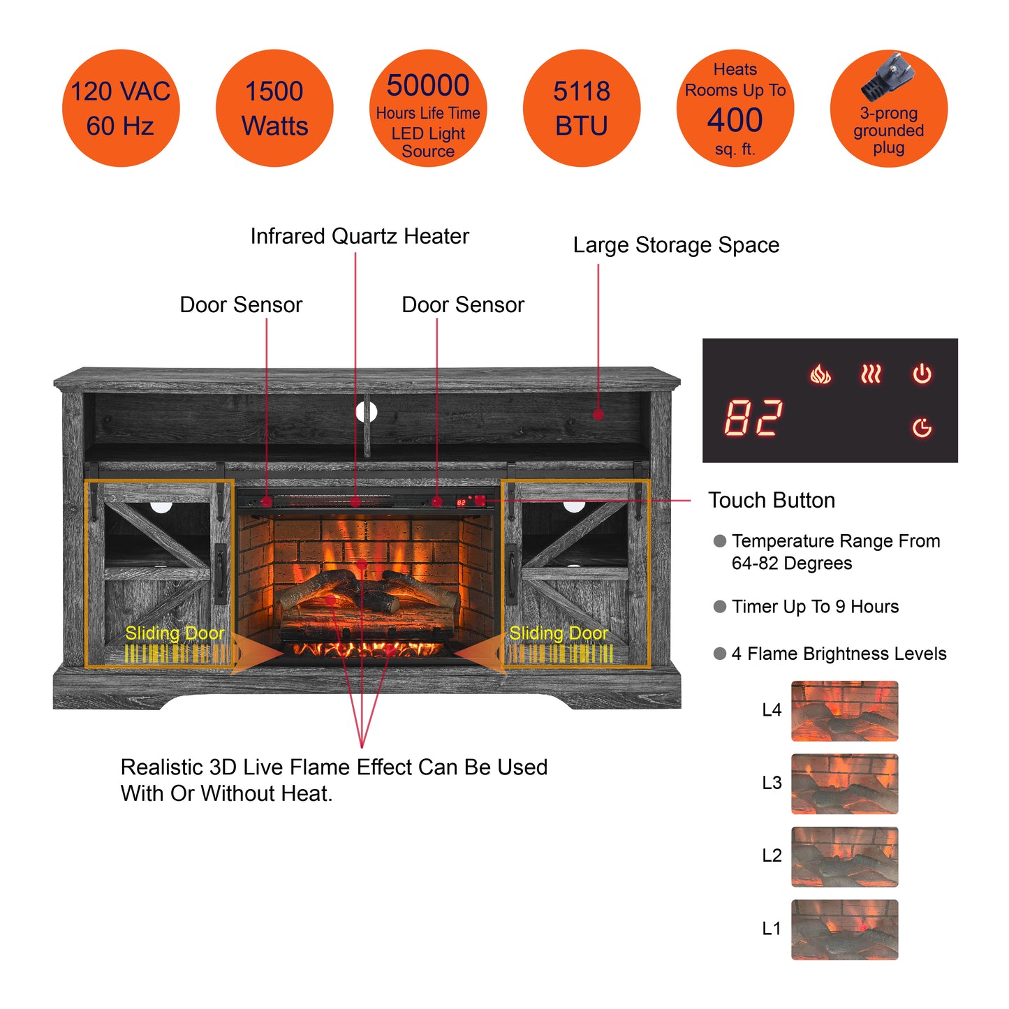 Fitch Modern Electric Fireplace Entertainment Center