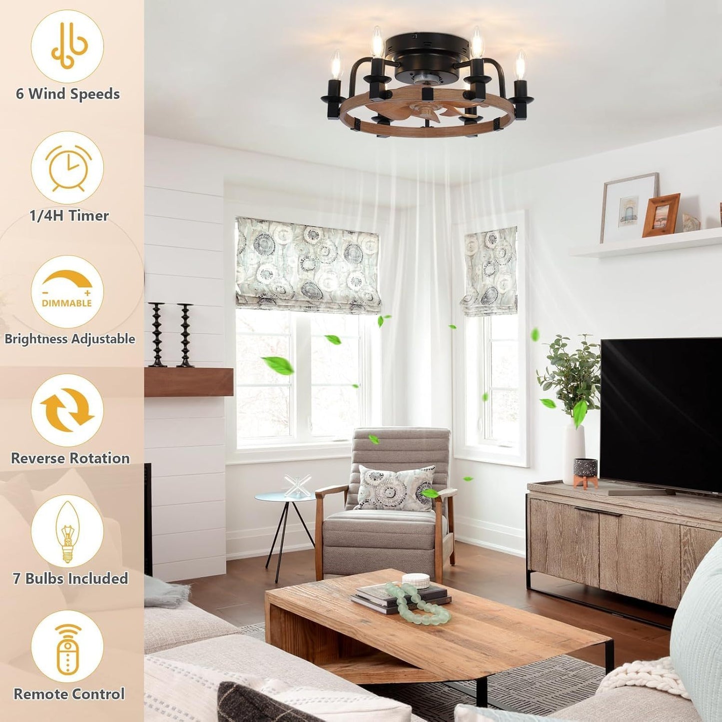 Warmsprings Modern Dimmable Ceiling Fan Light
