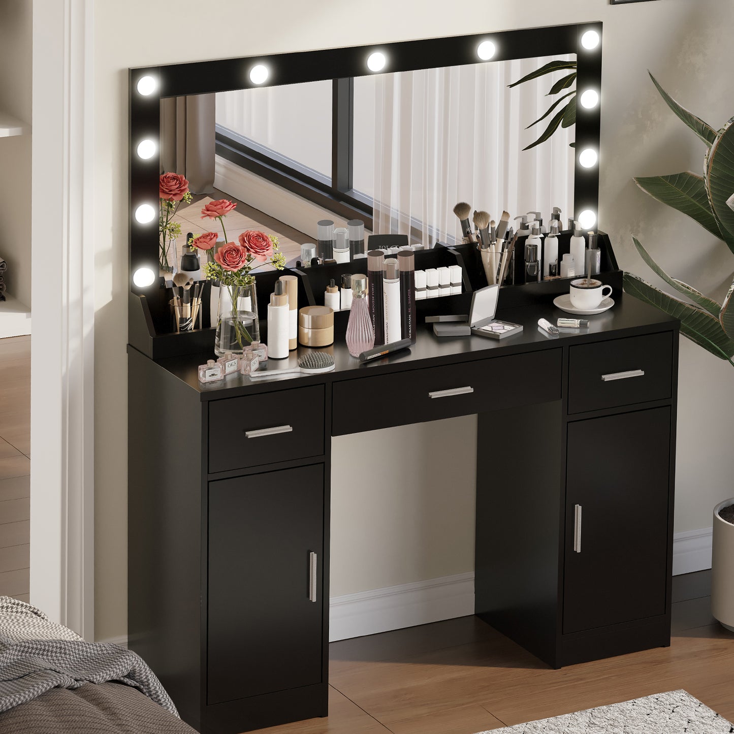 Elmcrest Contemporary Vanity Desk with Large Mirror