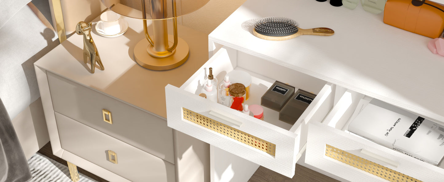 Marites Contemporary Rattan Vanity Makeup Table