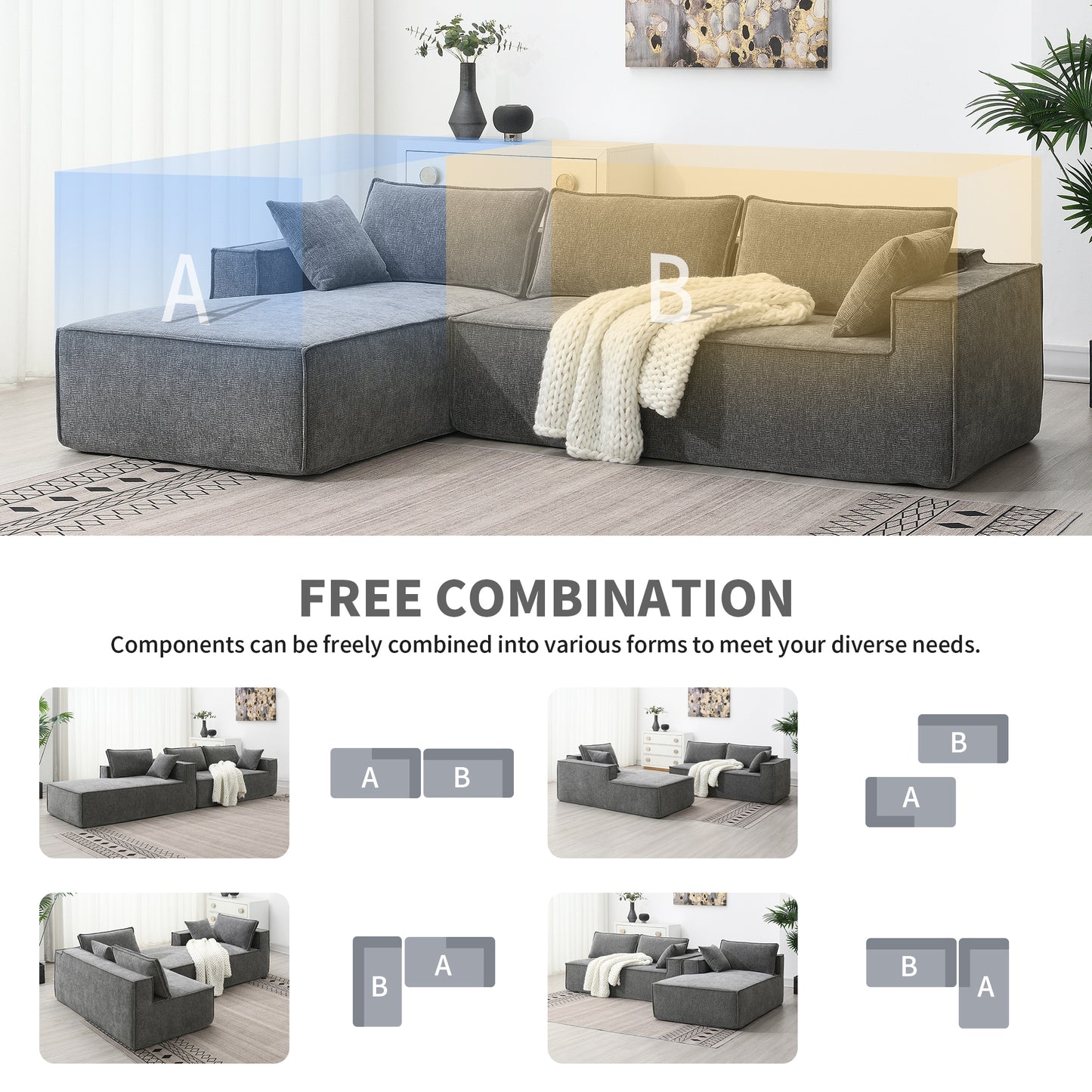 Kingsly Contemporary Modular Sofa Set