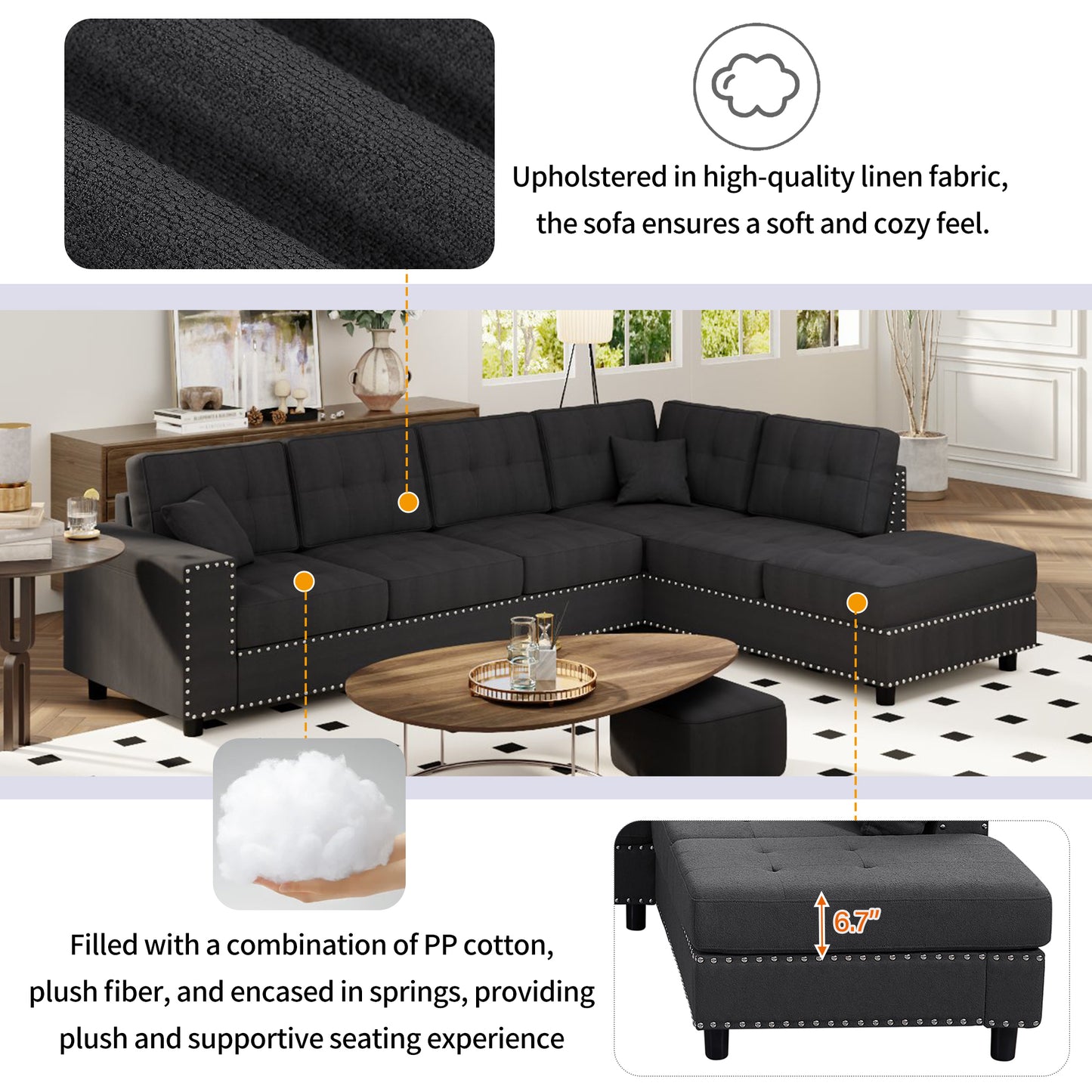 Calista Mid-Century L-Shaped Modular Sofa