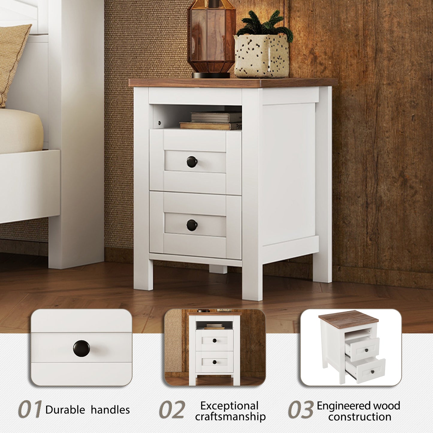 Warmsprings Modern Farmhouse Wooden Nightstand
