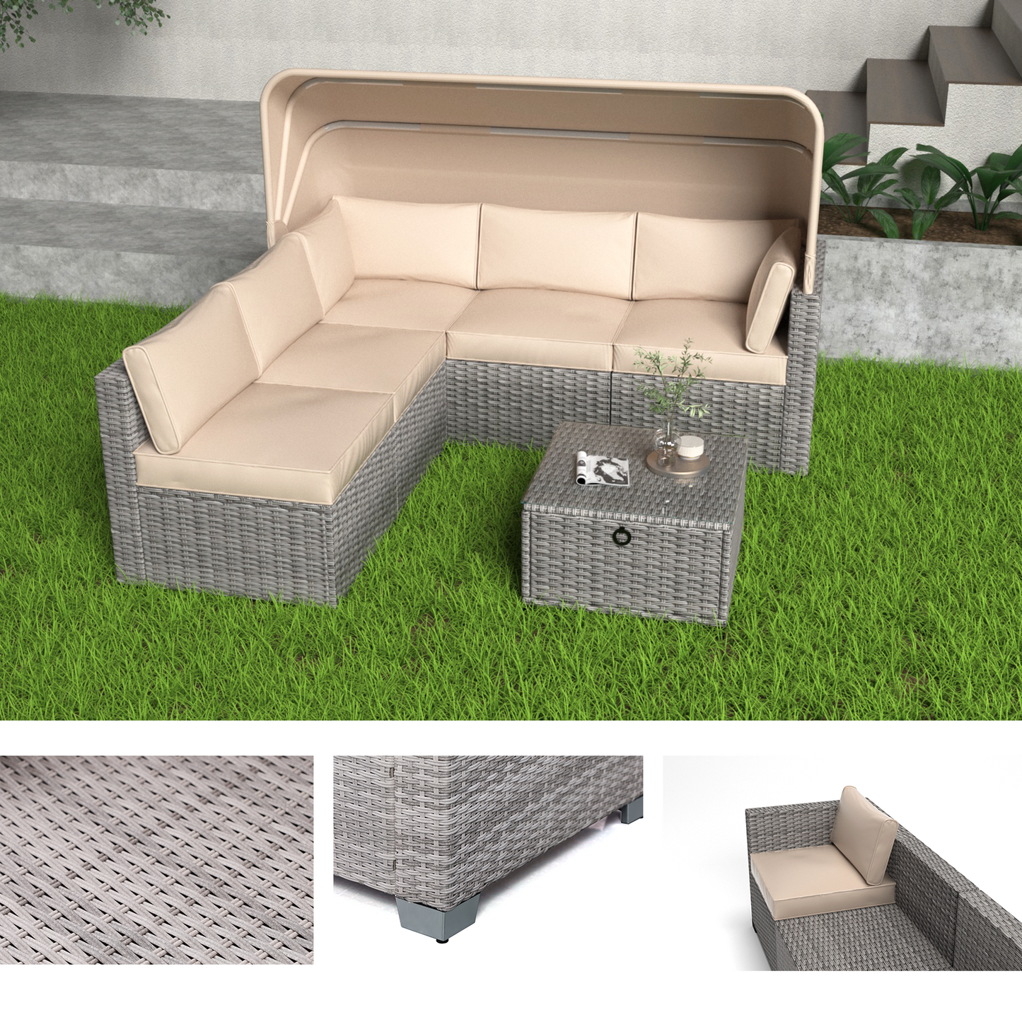 Justo Contemporary Rattan Outdoor Daybed Set