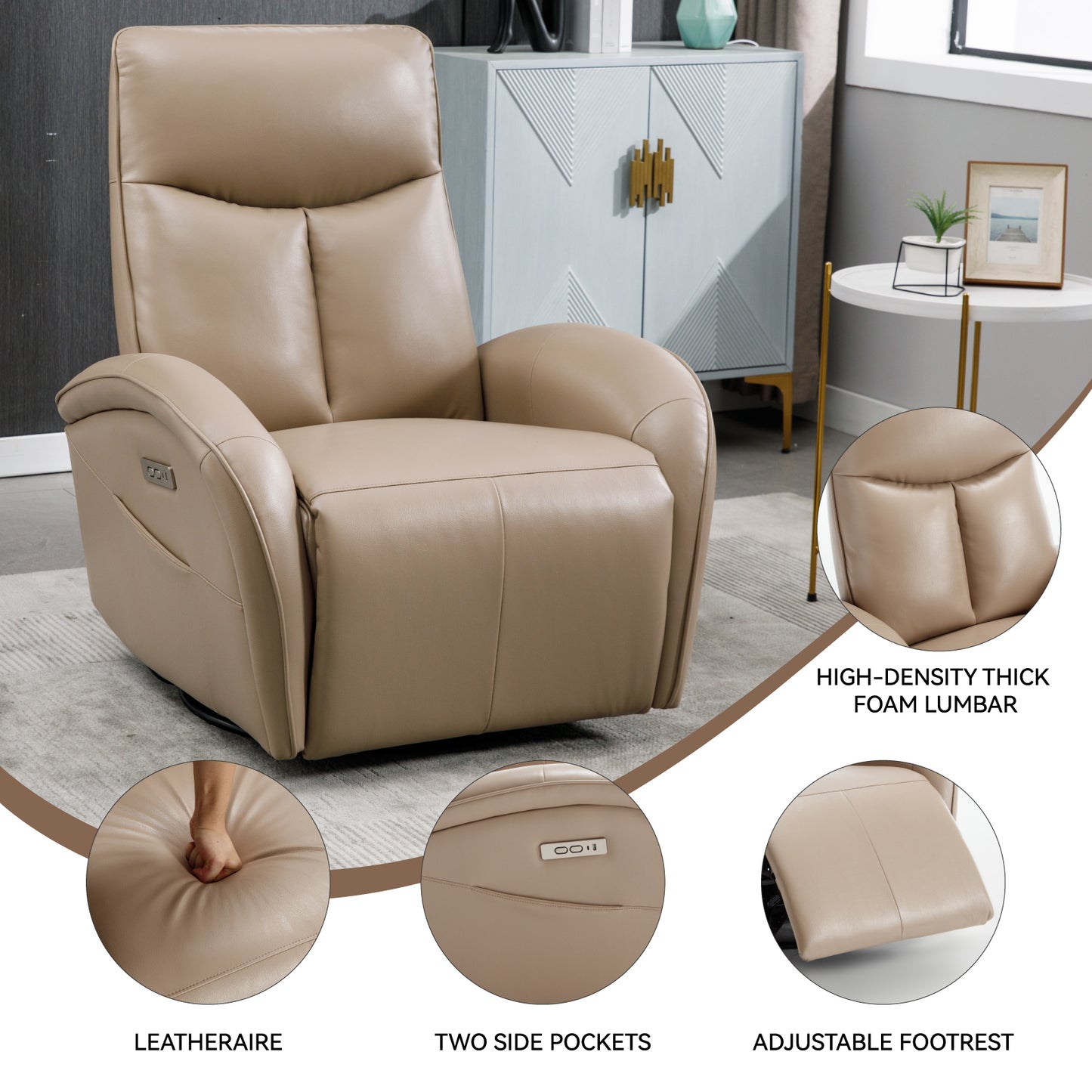 Westport Modern Leather Swivel Recliner Chair