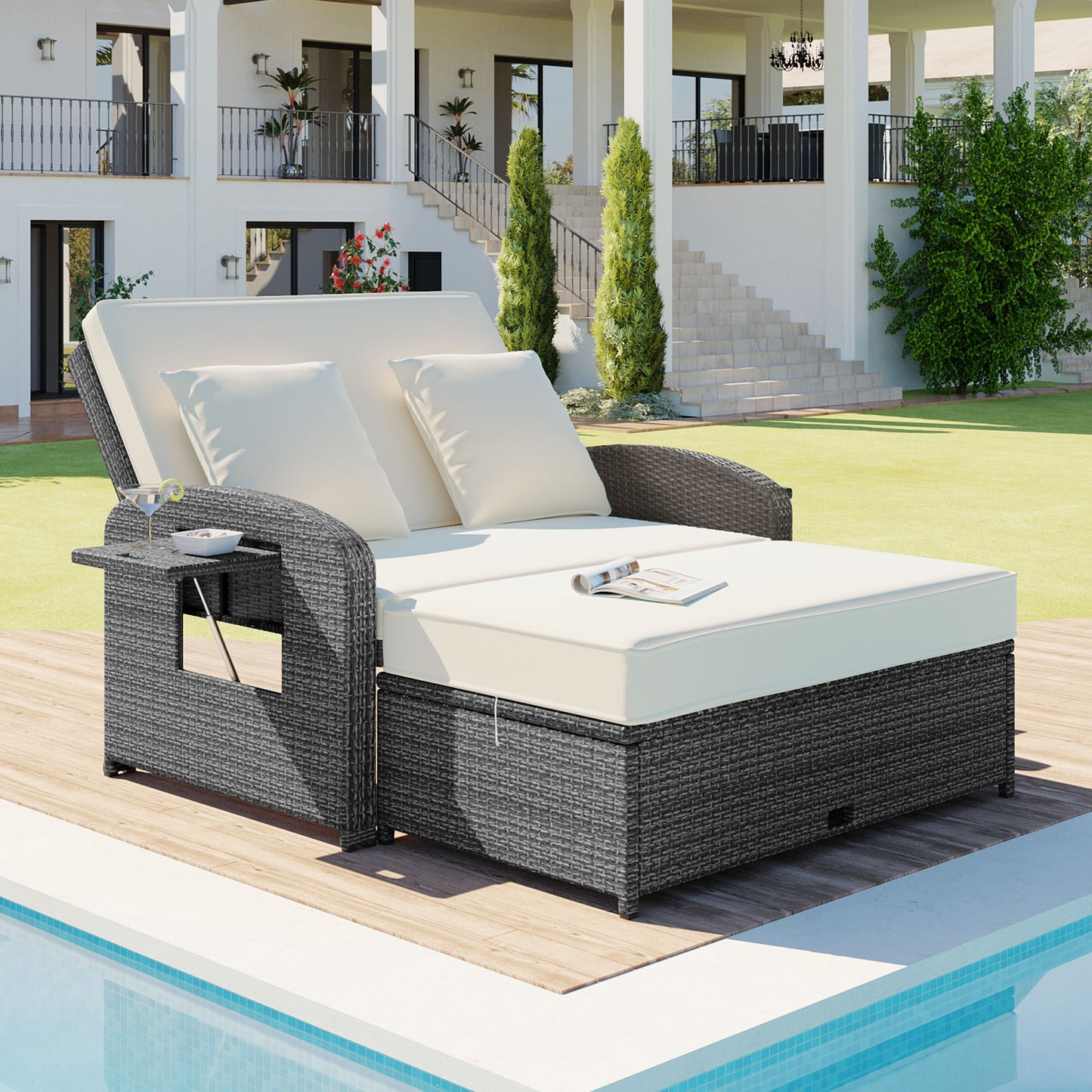 Healdsburg Contemporary Wicker Rattan Reclining Daybed