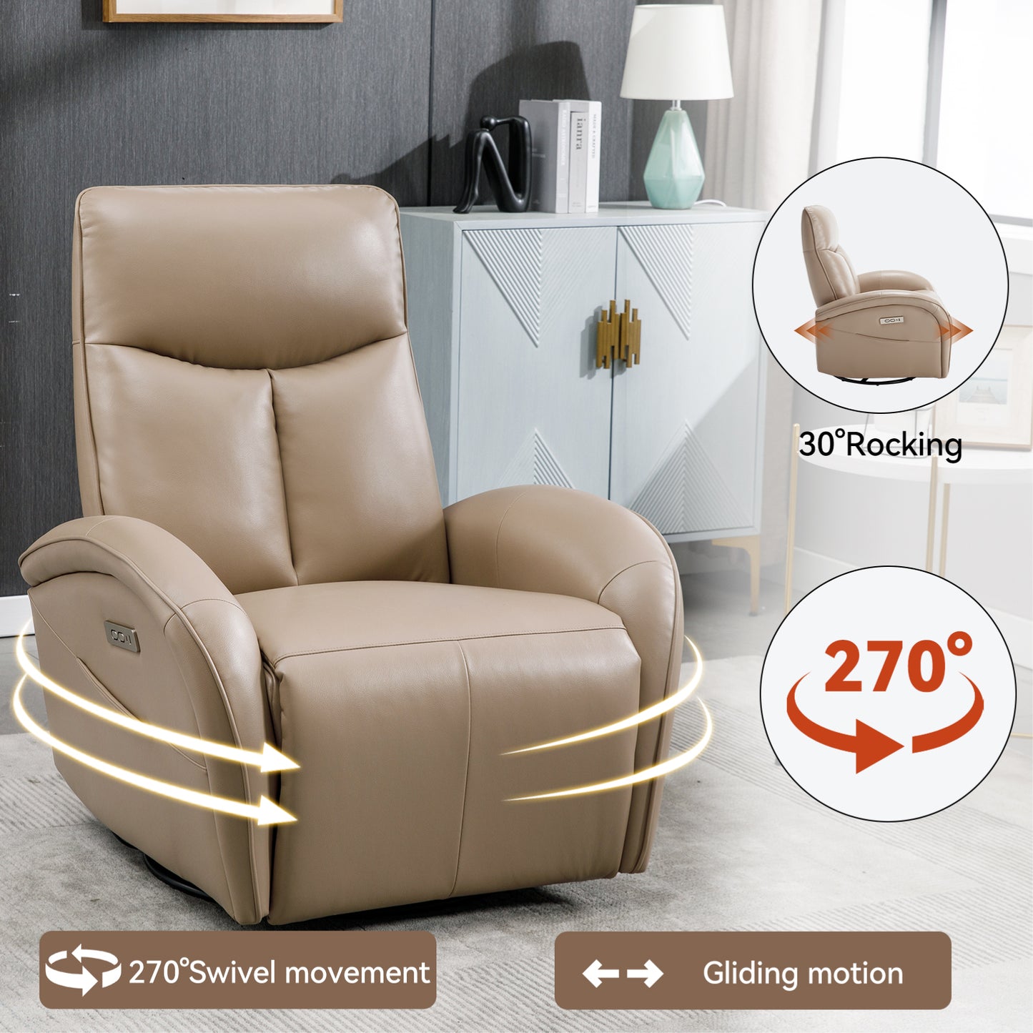 Westport Modern Leather Swivel Recliner Chair