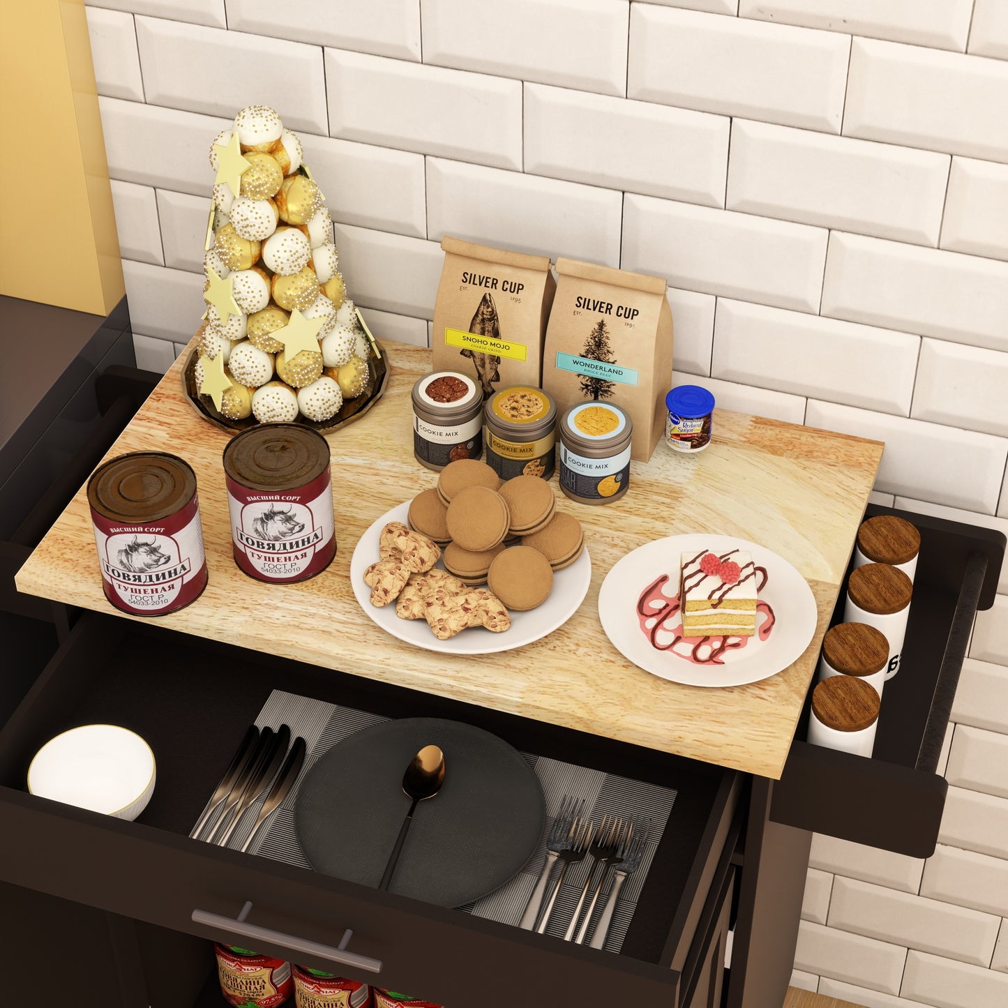 Marites Modern Rolling Kitchen Cart