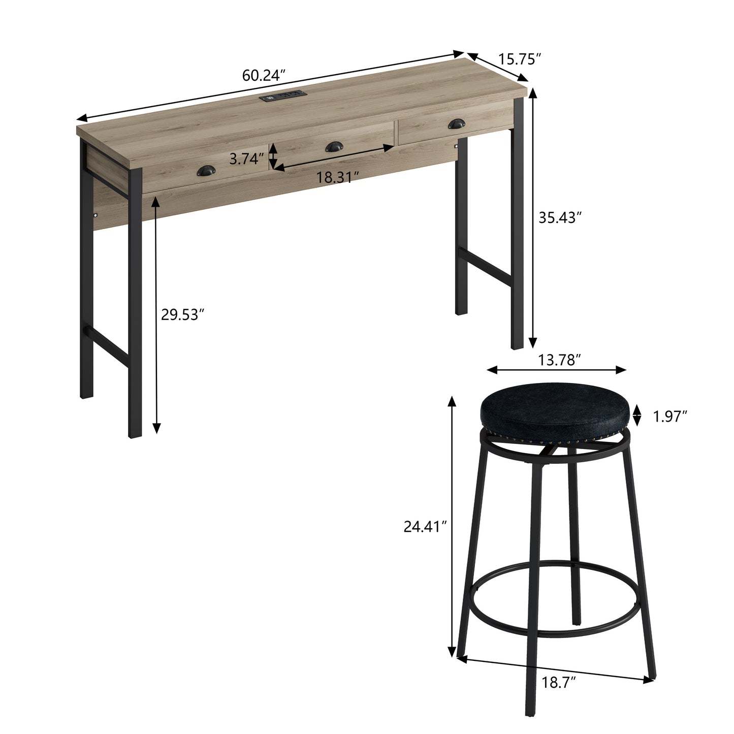 Westport Contemporary Dining Power Stool Set