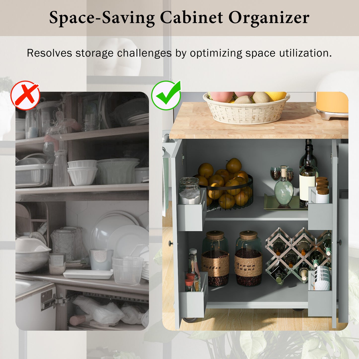 Somerset Modern Rolling Kitchen Cart Organizer