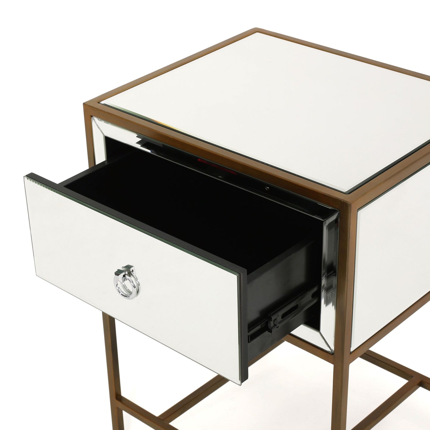 Cleo Contemporary Mirrored Nightstand Storage Side Table