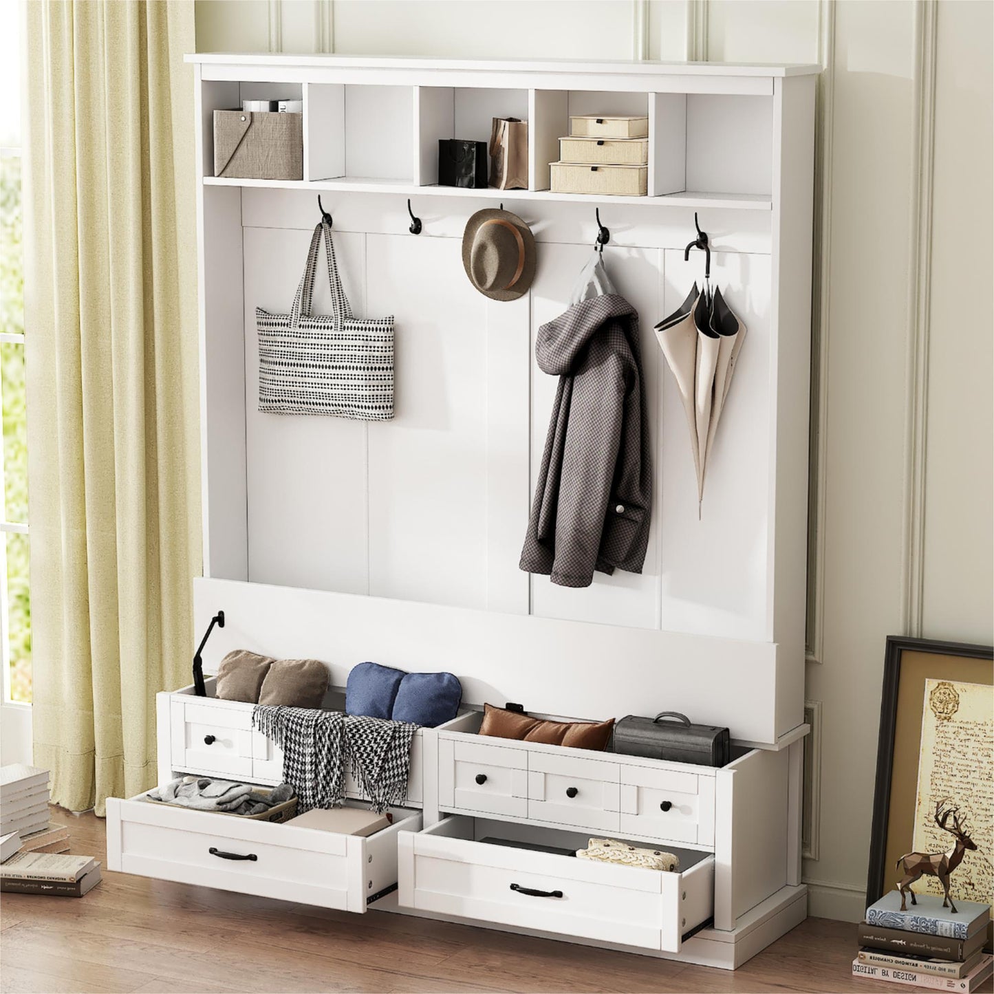 Lula Contemporary Elegant Wide Hall Tree with Storage Bench and Coat Rack