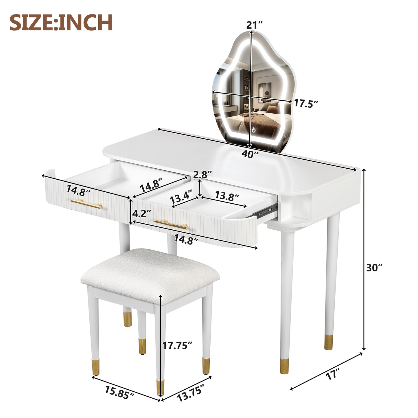 Napa Modern Velvet Lighted Vanity Table
