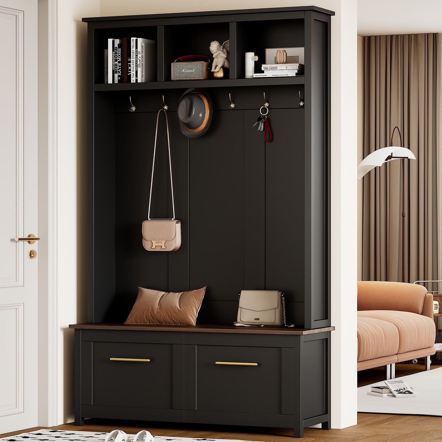 Ghivi Modern Versatile 4-in-1 Hall Tree with Storage & Bench