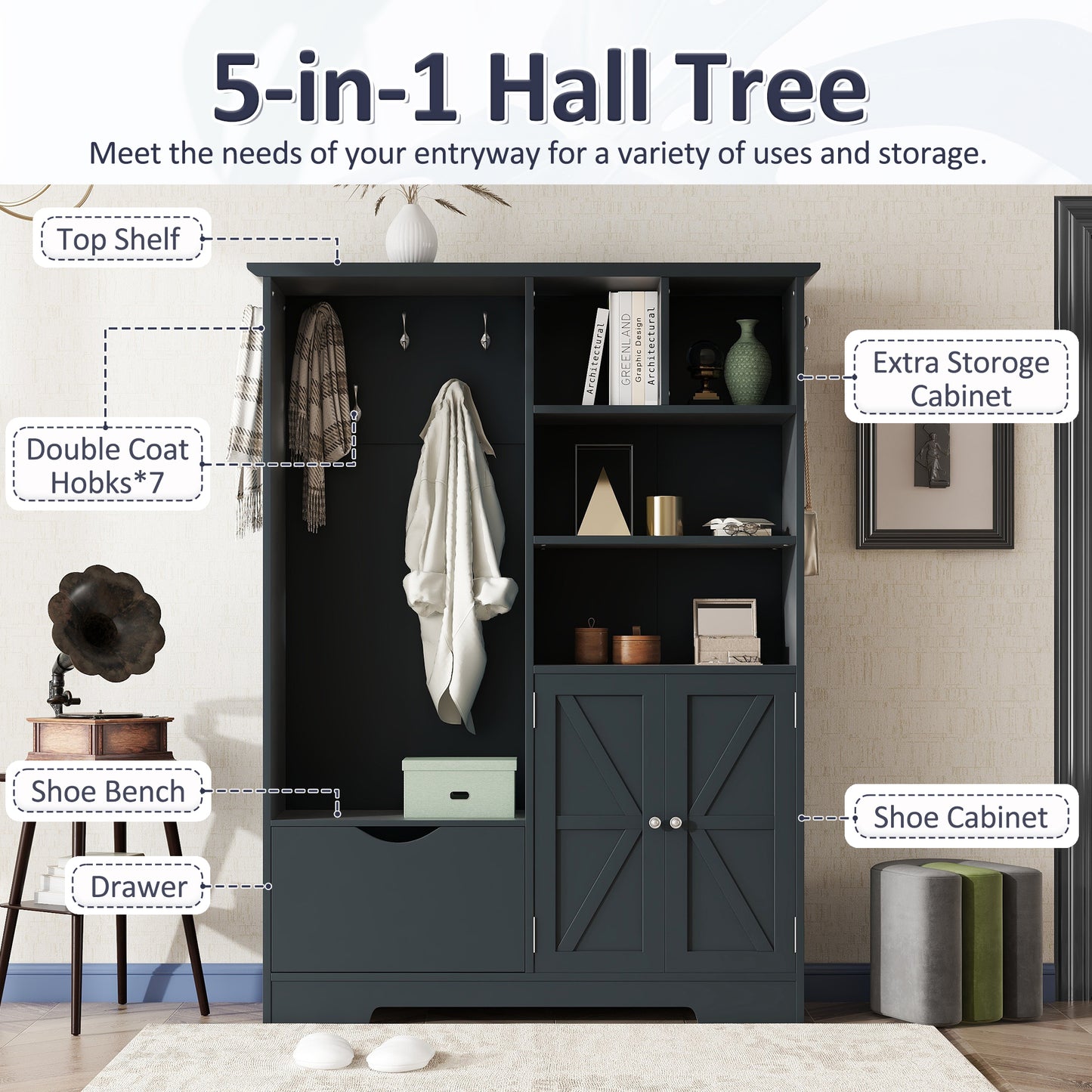 Calista Modern Elegant Storage Coat Rack