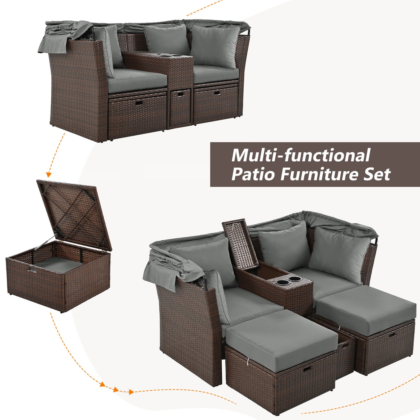 Amity Modern Loveseat Foldable Awning Daybed