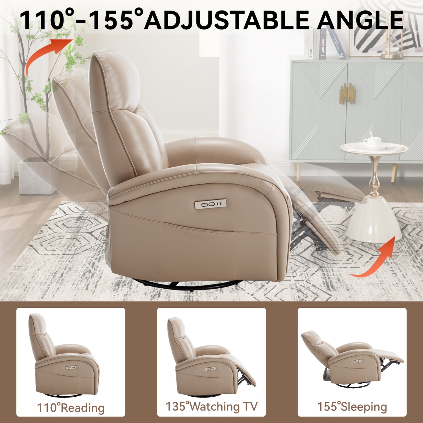 Westport Modern Leather Swivel Recliner Chair