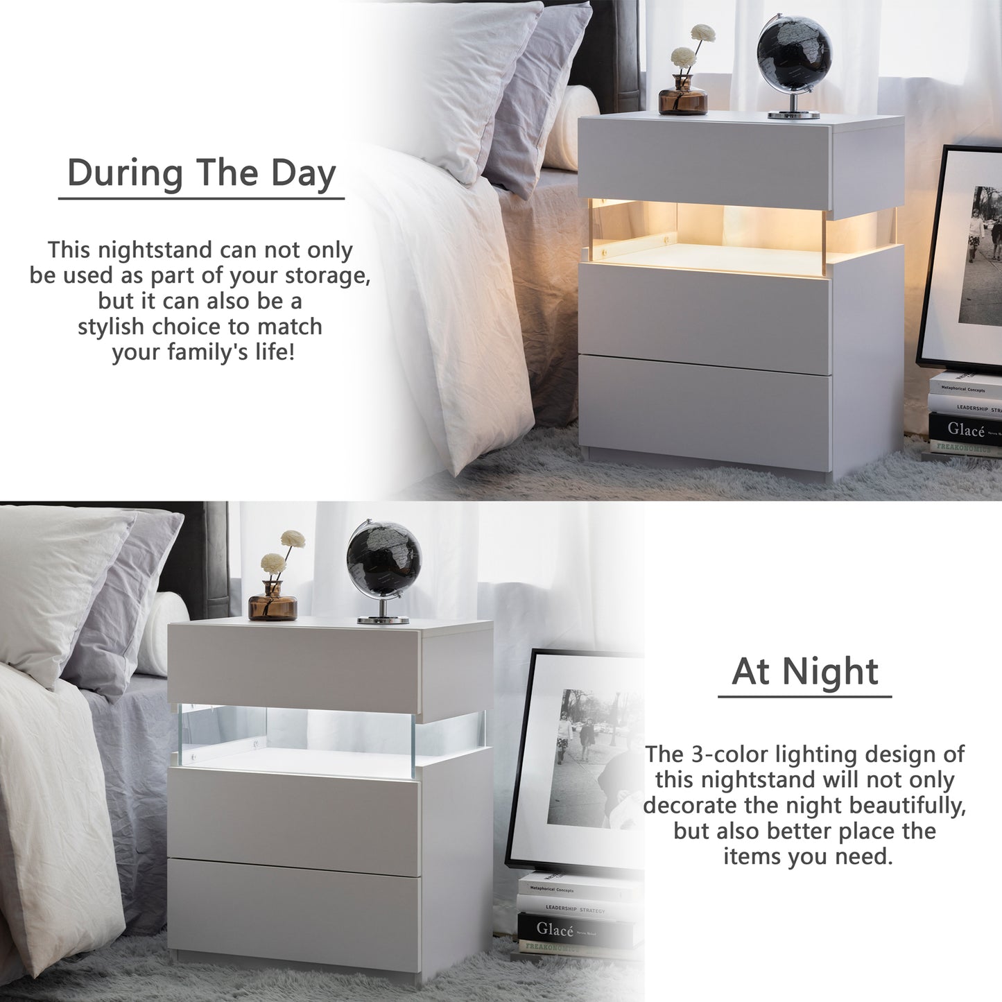 Fremont Contemporary Acrylic LED Bedside Table