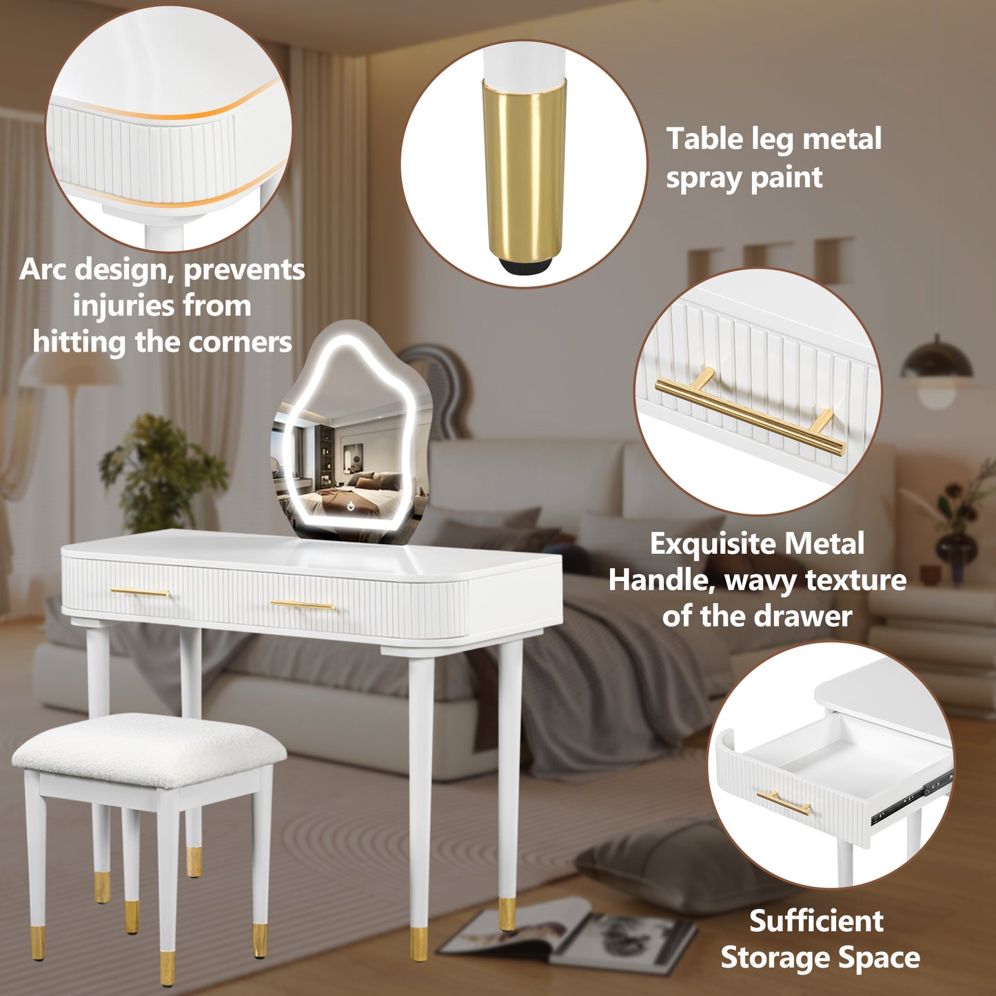 Napa Modern Velvet Lighted Vanity Table