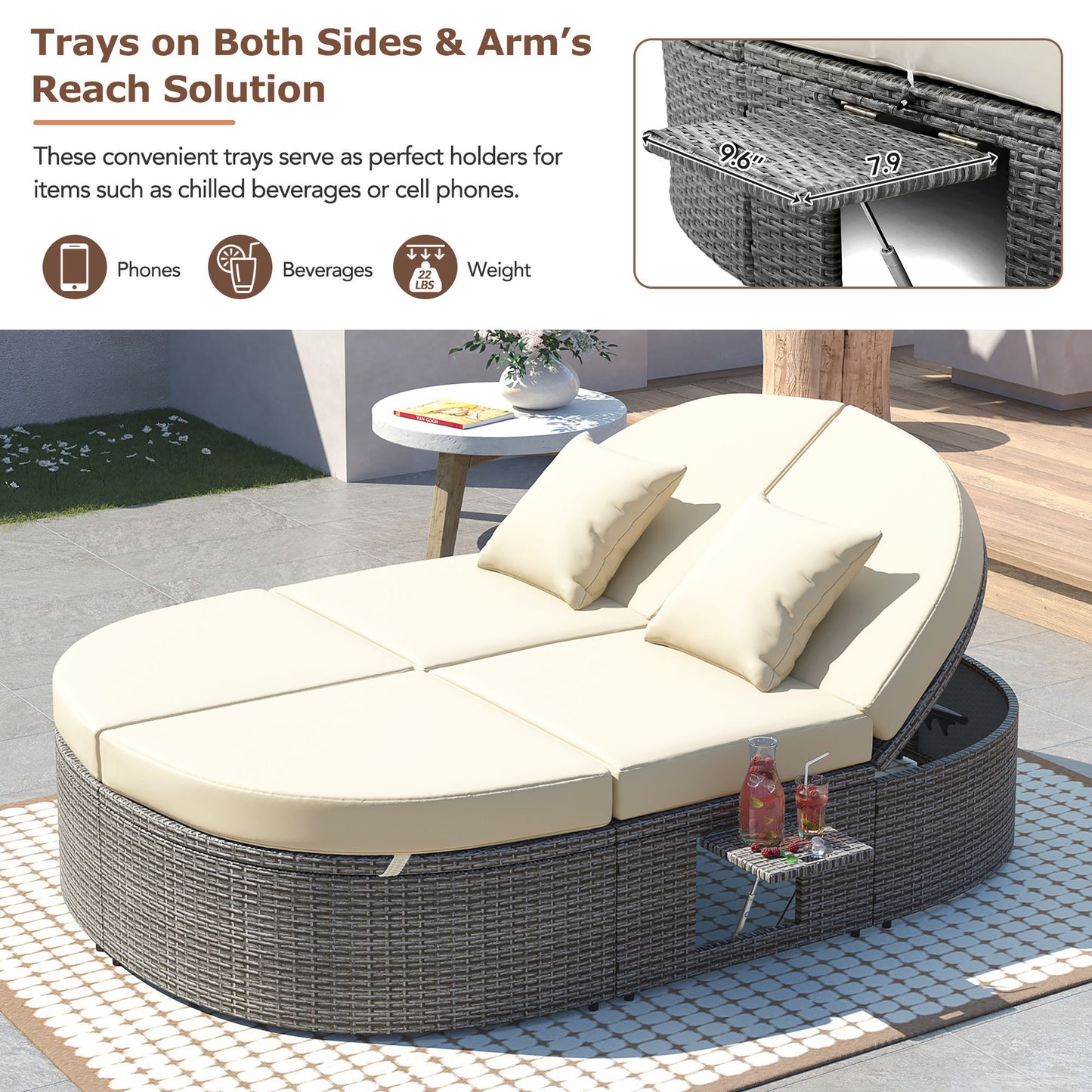 Centerville Modern Chaise Rattan Sun Daybed
