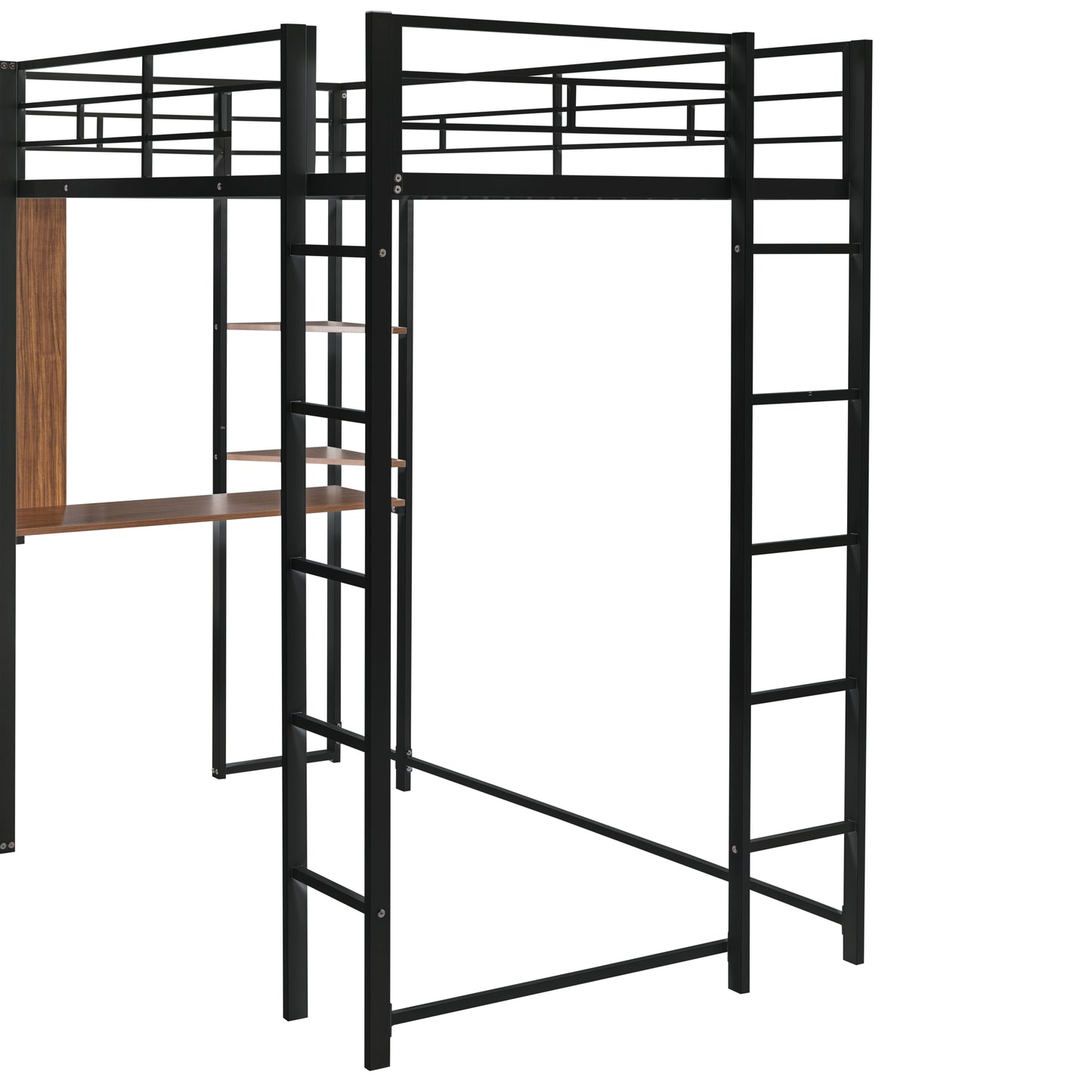 Oakridge Industrial Twin Metal Loft Bed with Shelves