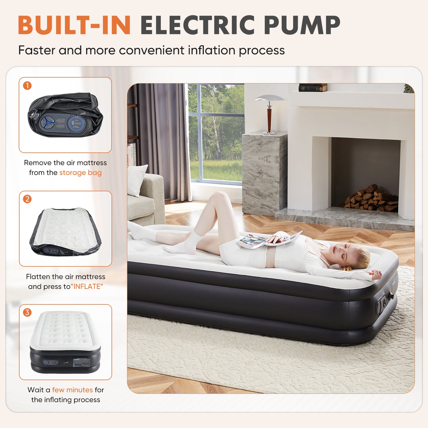 Bartholomew Contemporary Inflatable Air Mattress Built-in Pump