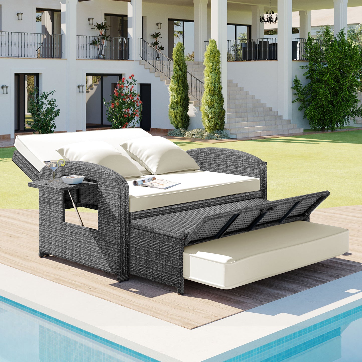 Healdsburg Contemporary Wicker Rattan Reclining Daybed