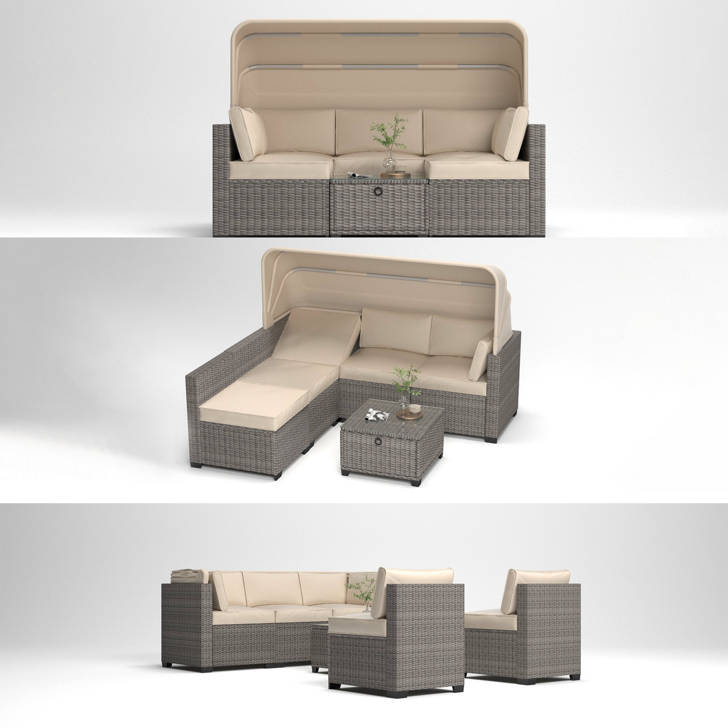 Justo Contemporary Rattan Outdoor Daybed Set