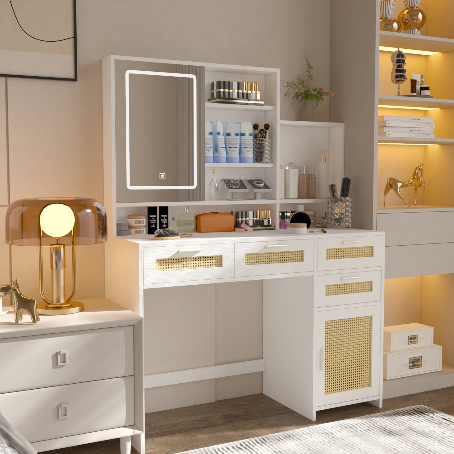 Marites Contemporary Rattan Vanity Makeup Table
