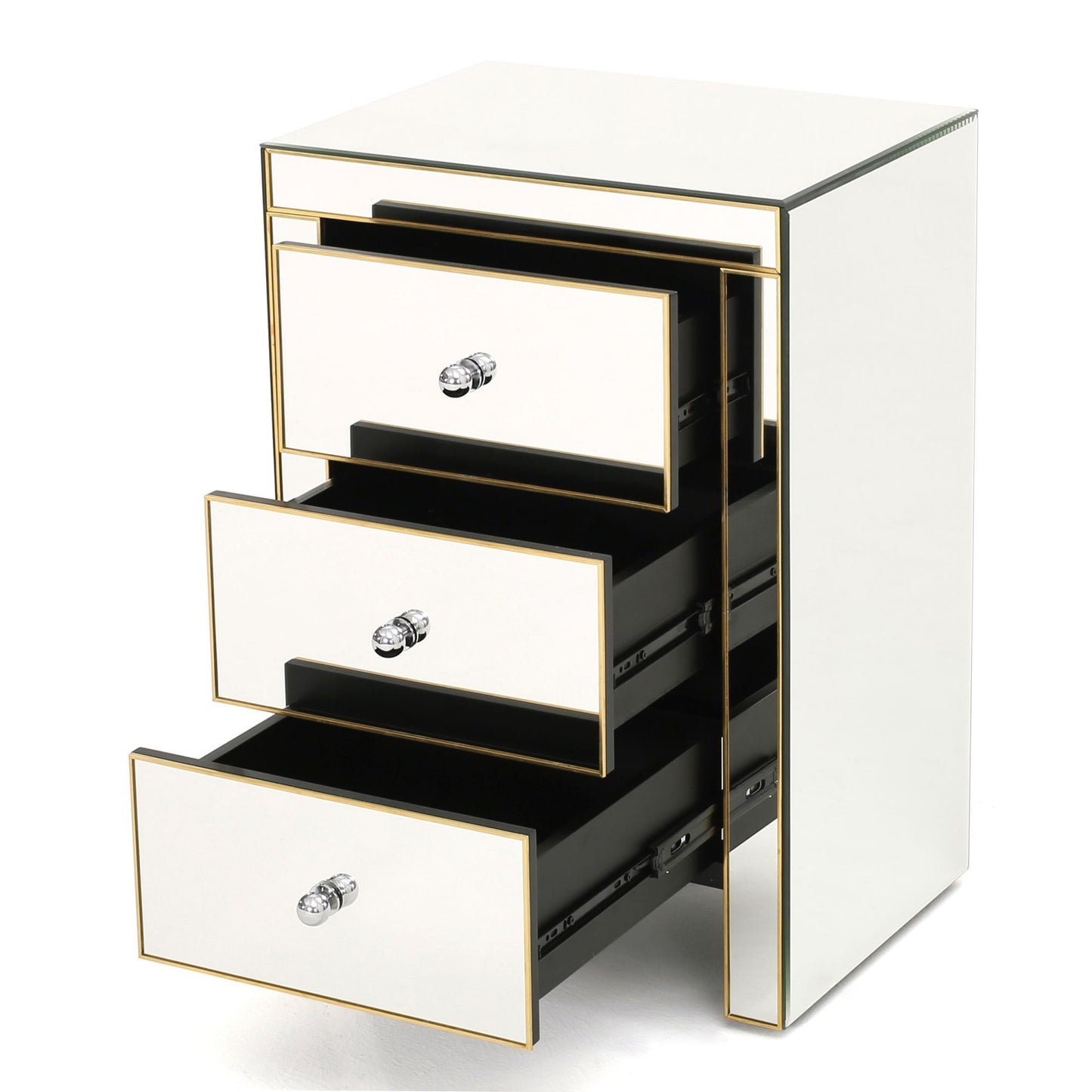 Fitch Contemporary Elegant Mirrored Nightstand Side Table