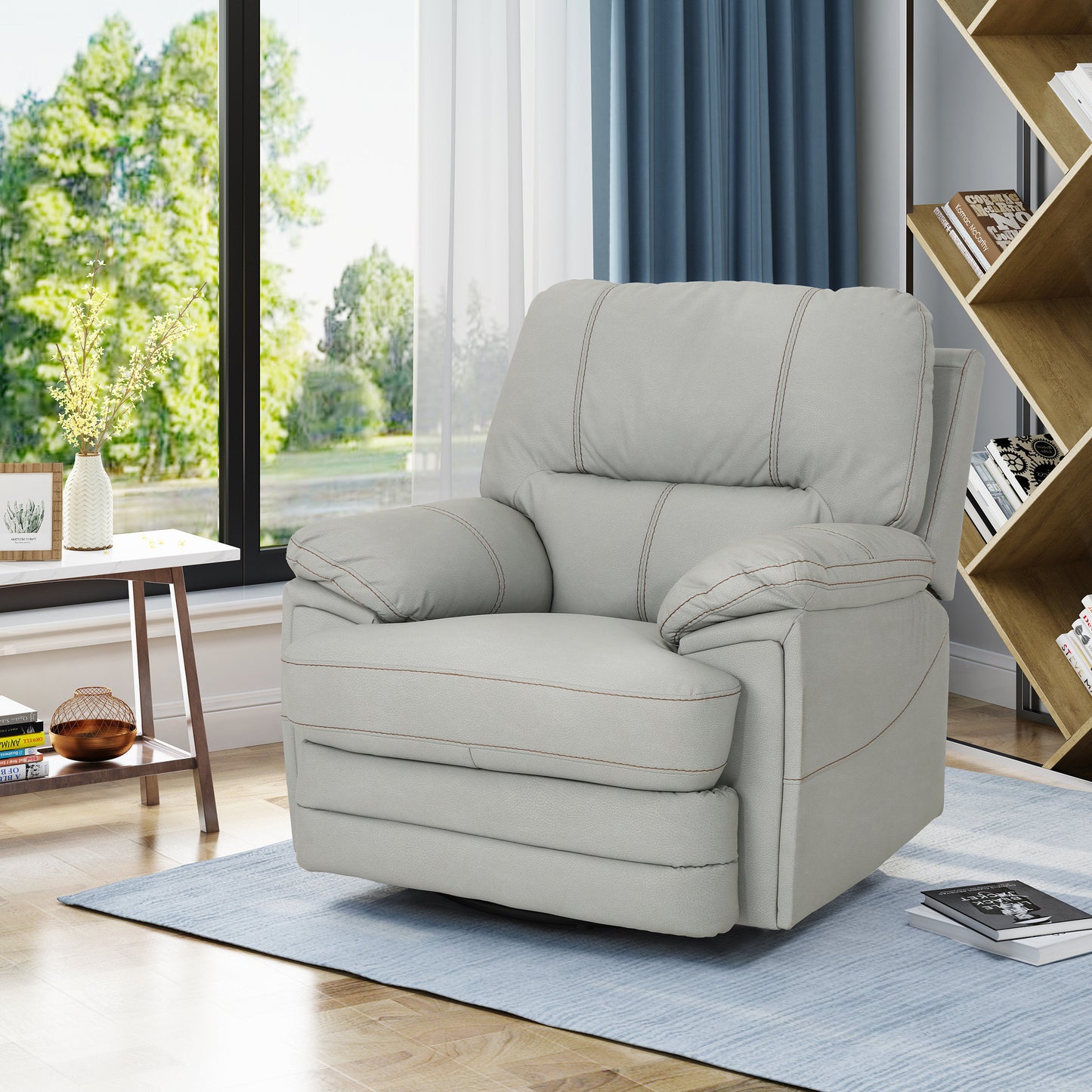 Cleo Mid-Century Faux Leather Power Recliner