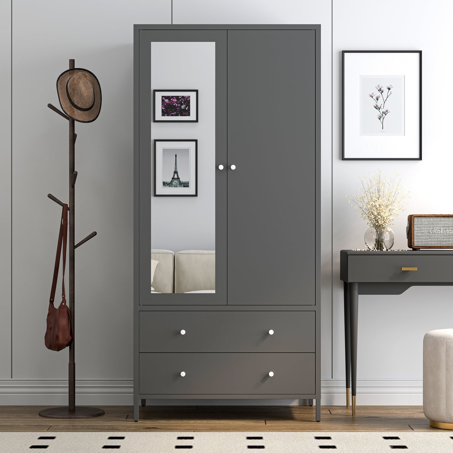Kingsly Modern Metal Armoire Wardrobe