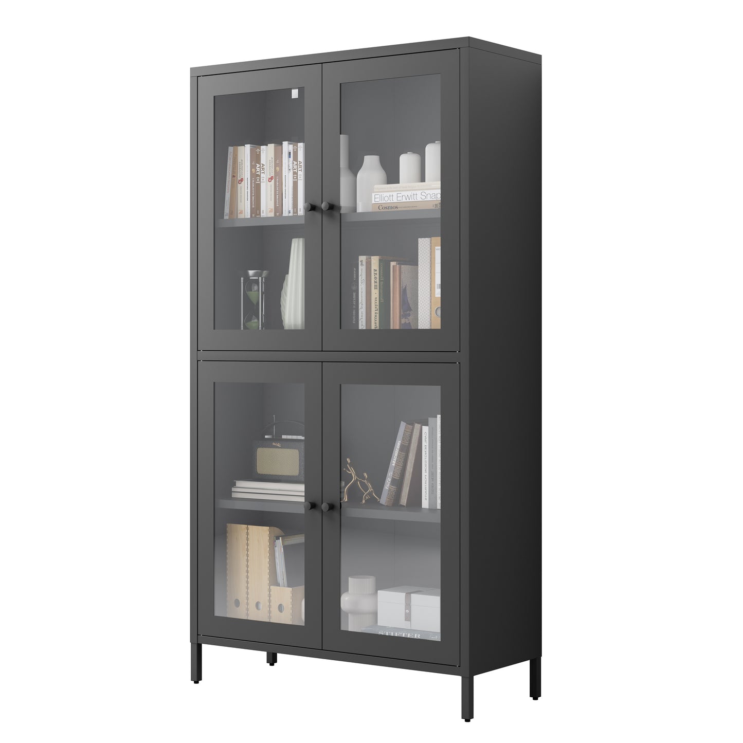 Elmcrest Modern Metal Glass Cabinet