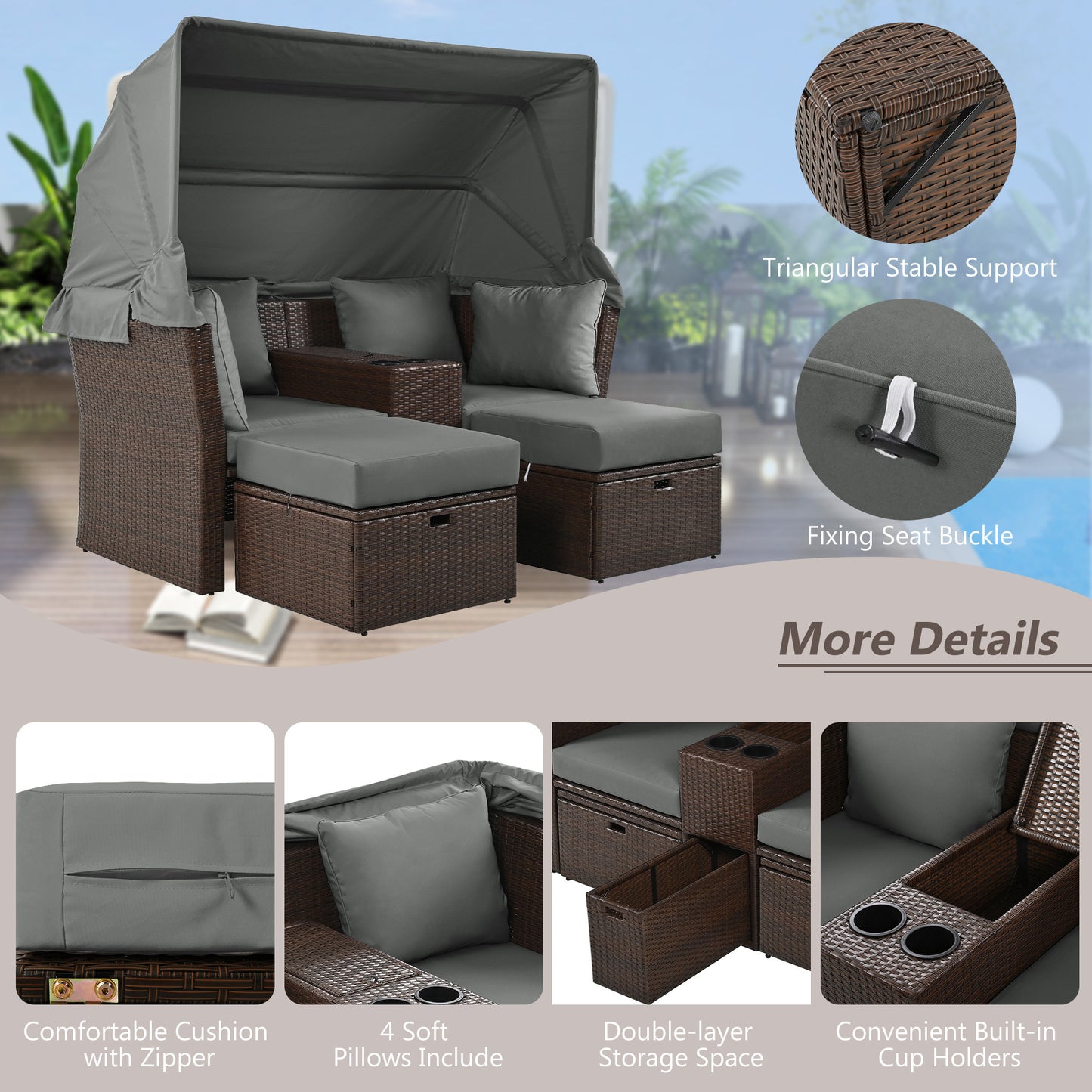 Amity Modern Loveseat Foldable Awning Daybed