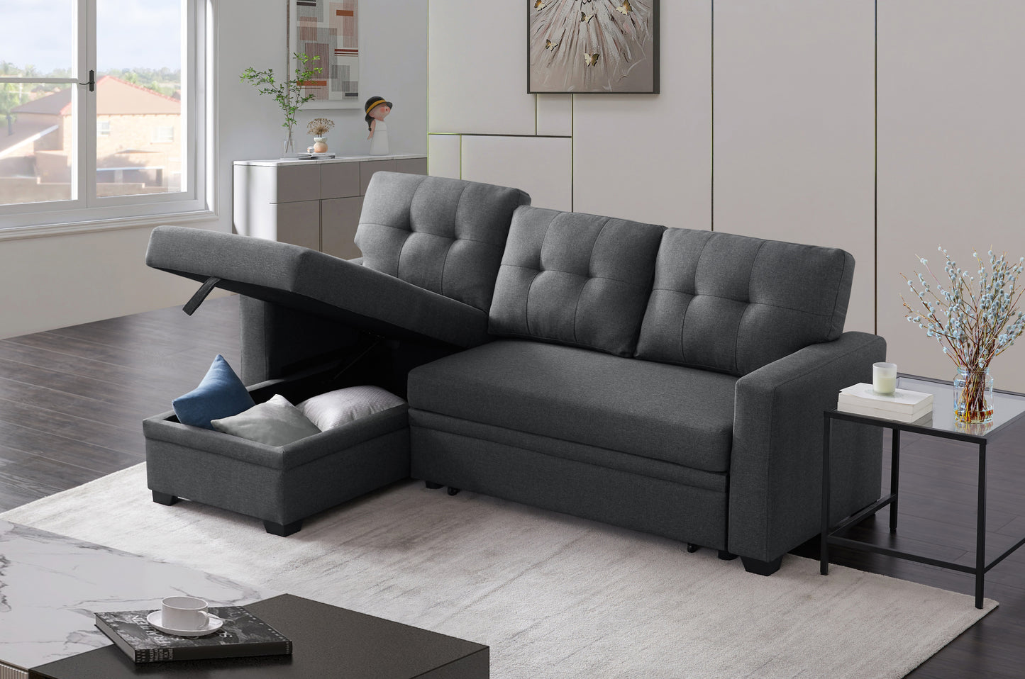 Calista Modern Linen Sleeper Sectional